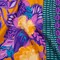 1 Yard Golden Yellow, Purple and Teal Silk Charmeuse Print Floral Abstract Stripes Fabric Made in Italy 53" Width